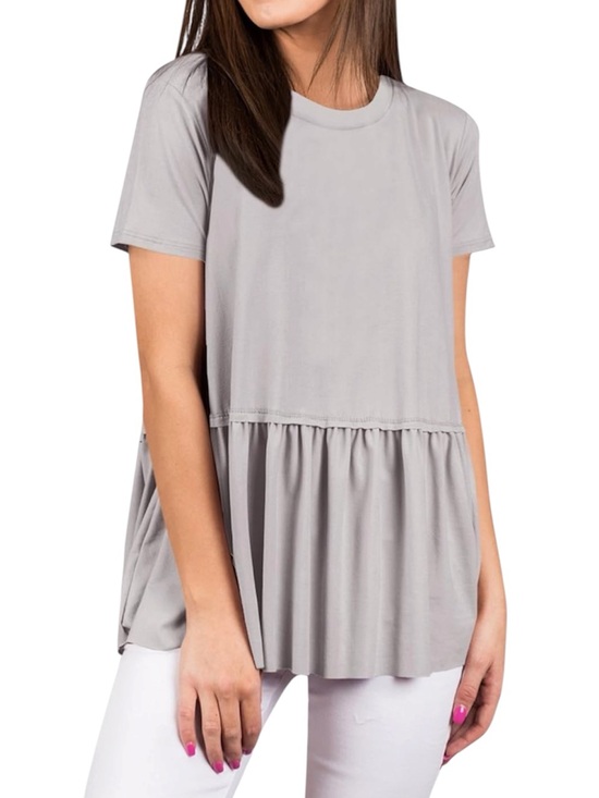 Amazon Tops - Women’s Gray Peplum Top Short Sleeve Flowy Blouse Size Large